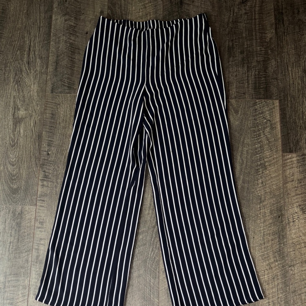 Jules & Leopold Navy and White Striped Wide-Leg Pull On Pants
